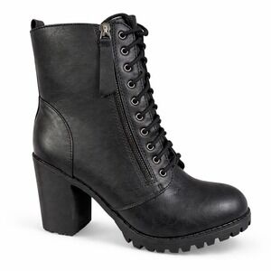 Women's Black Lace Up Combat Boots Platform Chunky Heel Ankle Size 9
